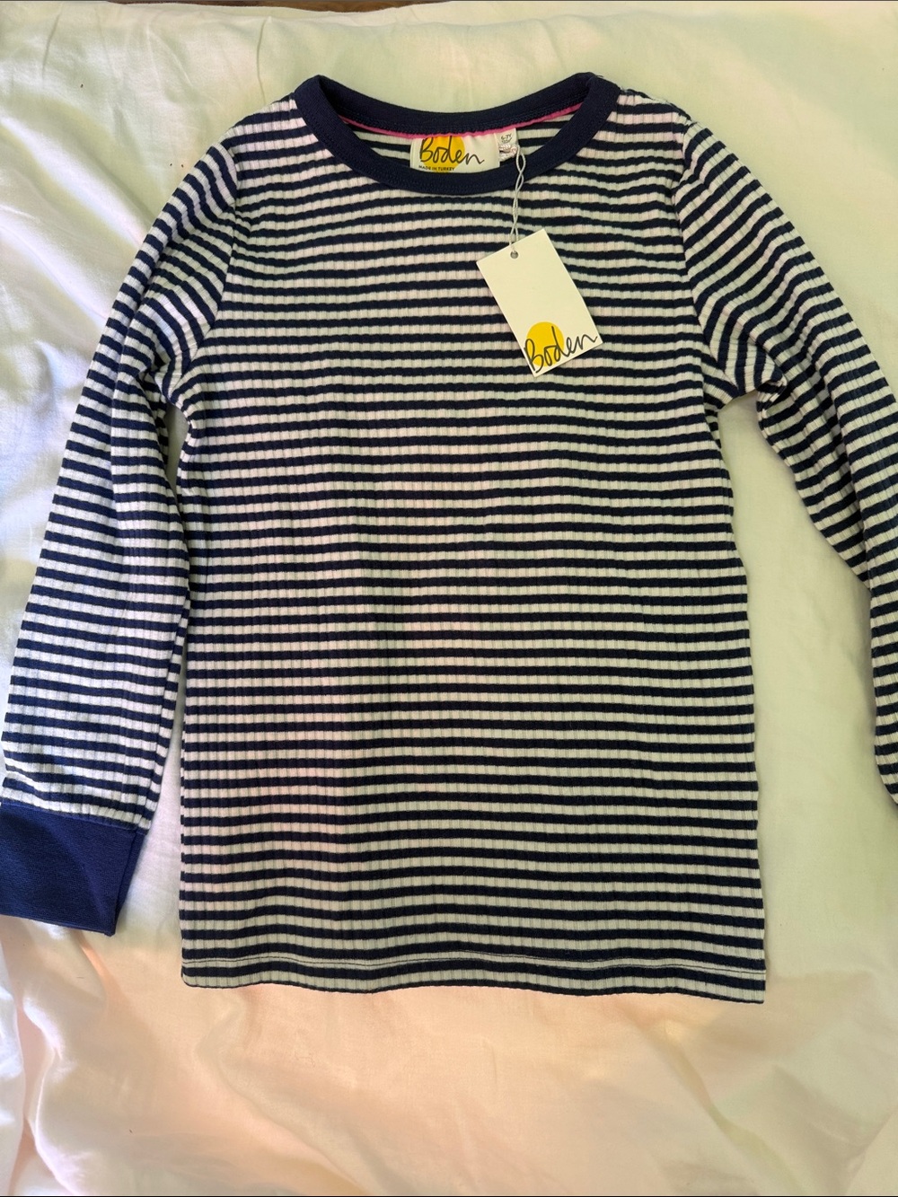 Boden Navy and White Striped Long-Sleeve Tee - kids